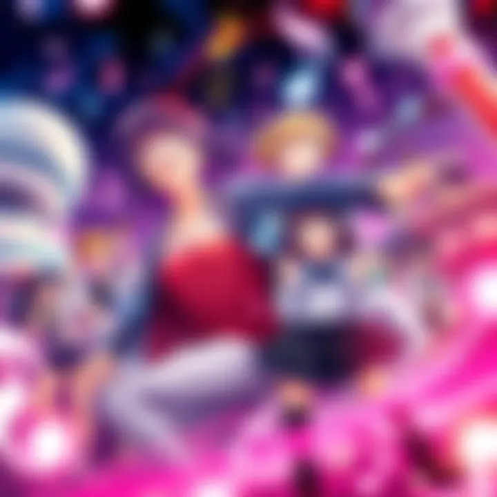 A vibrant scene showcasing anime characters in action with musical notes and animation effects around them, representing the essence of manga adaptations.