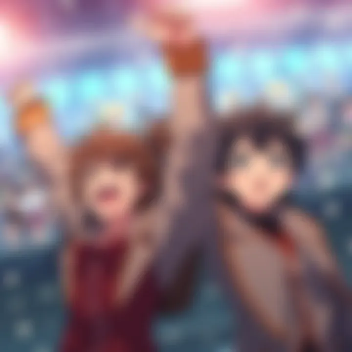 Anime fans celebrating a happy ending while manga readers look disappointed with a sad expression.