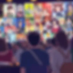 A group of anime and manga fans sharing their thoughts on series endings and plot holes, with colorful posters of popular characters in the background.