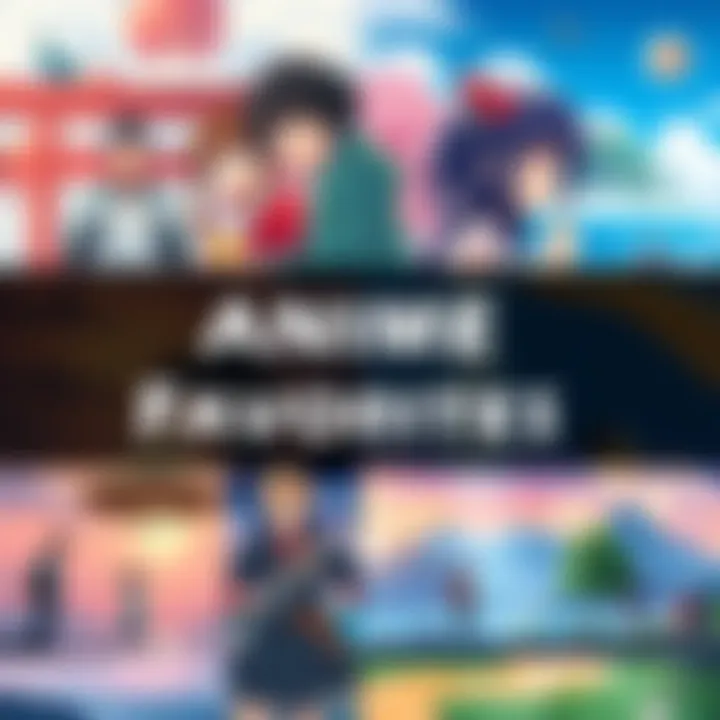 Anime Movie Favorites A colorful collage of popular anime movie scenes featuring various characters and landscapes