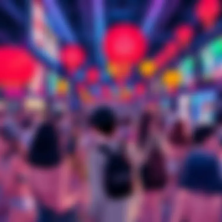 A lively scene showing fans enjoying an afterparty for Anime NYC 2025, with colorful decorations and themed activities