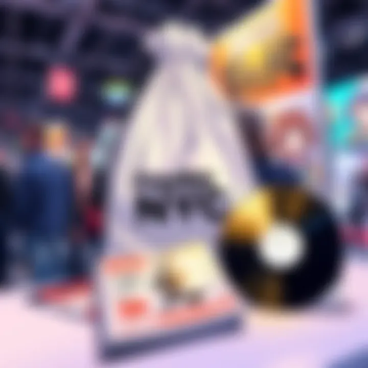 A collection of freebies from AnimeNYC, including a Crunchyroll string bag, a vinyl record, and a signed manga with a personalized message in Japanese.