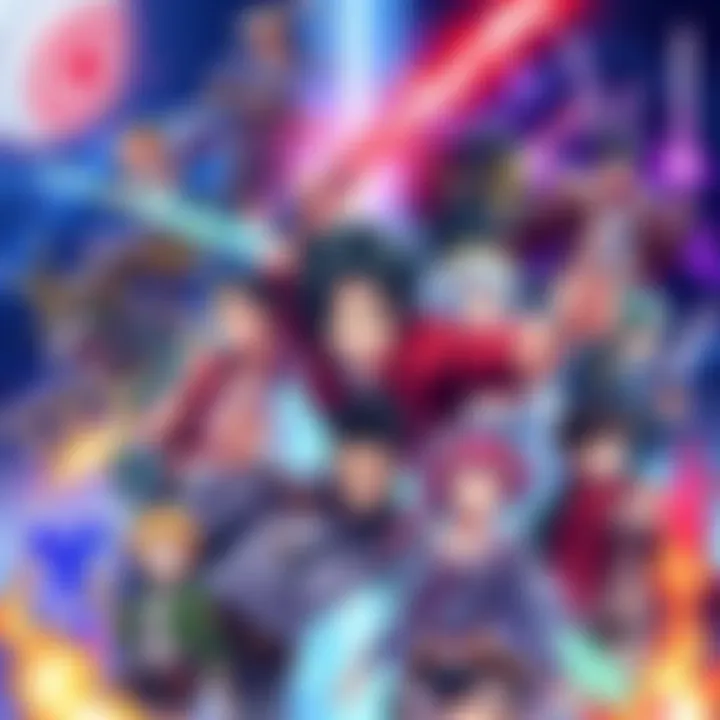 A colorful collage of anime characters appealing to fans of Attack on Titan and Demon Slayer, featuring action and fantasy elements.