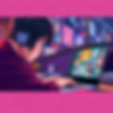 A person looking at a laptop with anime characters displayed, seeking suggestions for shows to watch.