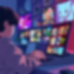 A person browsing anime titles on a laptop, looking for suggestions after finishing popular series.