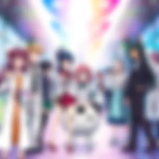 A vibrant scene showcasing diverse anime characters from medical, fantasy, and humorous genres, appealing to new fans.