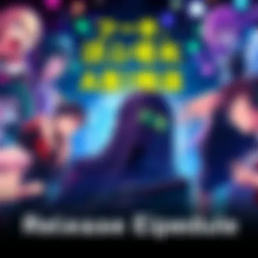 Colorful poster showcasing upcoming anime episodes and their release dates