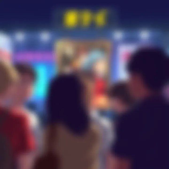 A group of anime fans expressing disappointment while looking at a poster of a recent anime remake, reflecting their frustration over unmet expectations.