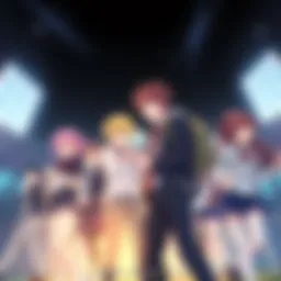 Anime characters at a school tournament Group of anime characters participating in a school tournament, showcasing teamwork and competition