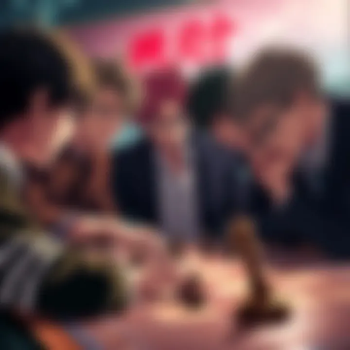 A group of anime male protagonists analyzing a game board, showcasing their tactical skills in a dramatic setting