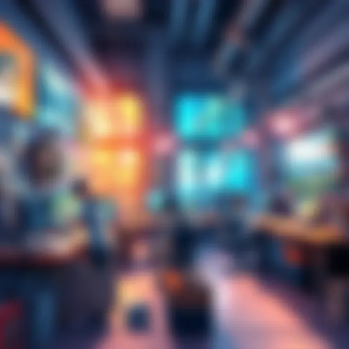 A vibrant anime studio scene, showcasing artists working on colorful animations and storyboards, reflecting creative storytelling