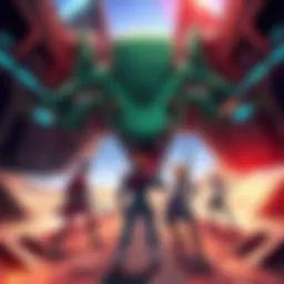 A heroic team confronts a snake-person villain in a high-tech ship setting with a desert backdrop.