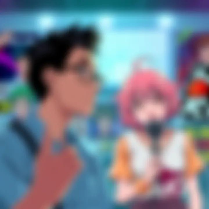 An anime fan comparing voice actors from dubbed and subbed versions, with anime posters in the background.
