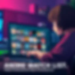 Anime watch list advice A person looking at a laptop screen with anime thumbnails, considering which shows to add to their watch list