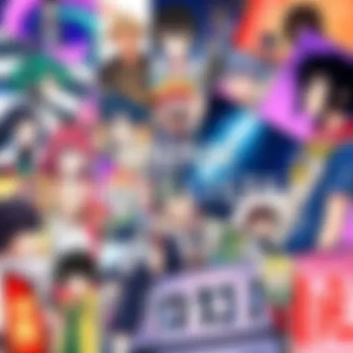 A colorful collage of popular anime series featuring characters and scenes from various genres.