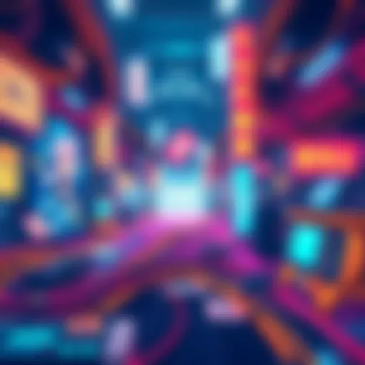 A colorful anime scene showcasing intricate wire designs and technology in a vibrant environment