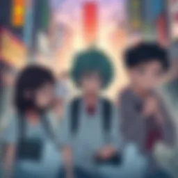 Collage of anime characters experiencing anxiety and stress, set against a backdrop of urban challenges.