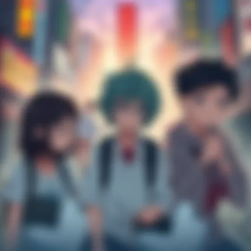 Animes Exploring Mental Health Collage of anime characters experiencing anxiety and stress, set against a backdrop of urban challenges.