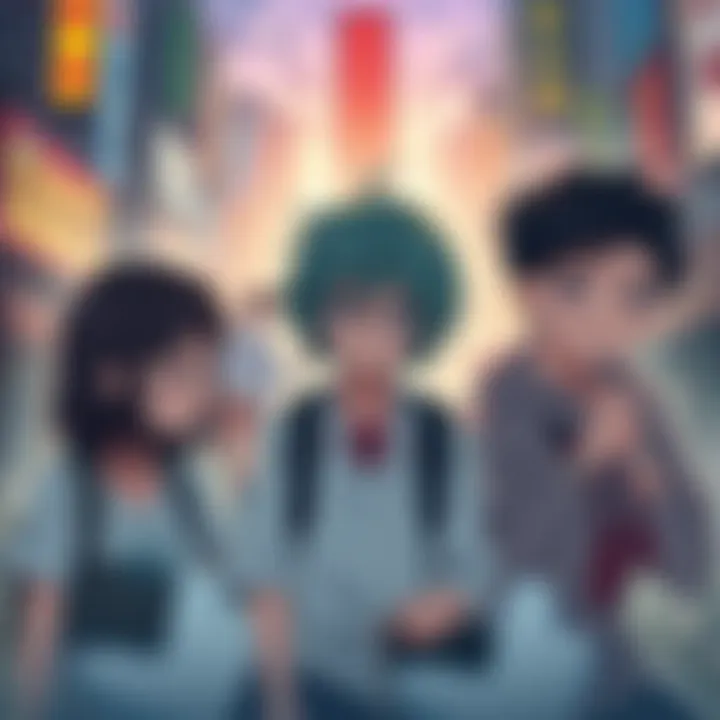 Animes Exploring Mental Health Collage of anime characters experiencing anxiety and stress, set against a backdrop of urban challenges.