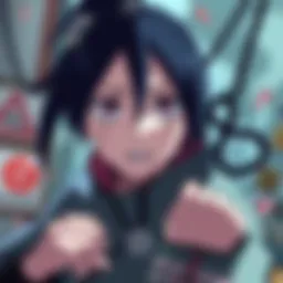 Anko with a surprised expression as she realizes her former mentor Orochimaru's identity, surrounded by signs of battle and confusion