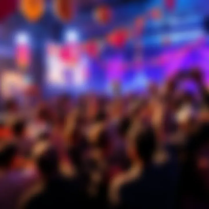 Fans celebrating the confirmation of the anniversary character at an event with decorations and banners