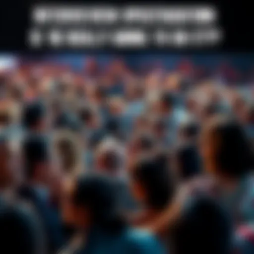 Crowd of people discussing a highly anticipated interview, showing excitement and curiosity.