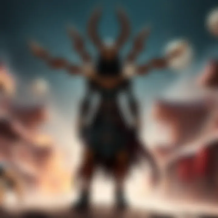 Anubis character from Ragnarok, depicted with a modern design, blending traditional elements with a fantasy style, standing in a dramatic pose.