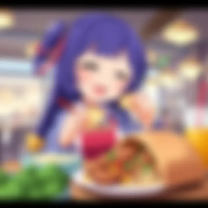 Anya character from Tomodachi Life happily eating a delicious dish