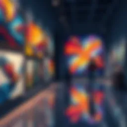 Aokumo Rin's colorful and unique art pieces showcased in an exhibition setting.