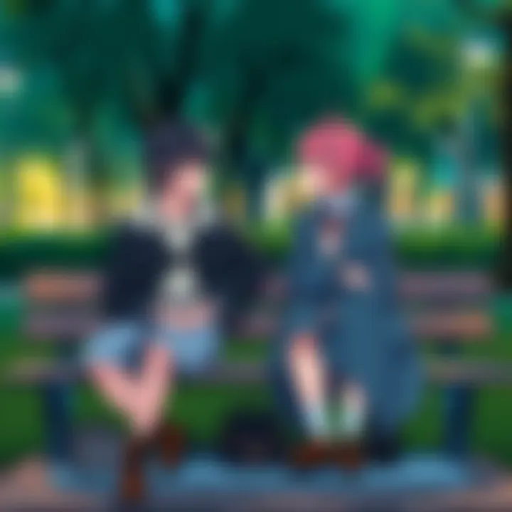 Aomine and Momoi from KNB share a moment, discussing their relationship while seated on a park bench, showing a mix of friendship and deep conversation.