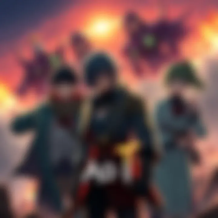 A scene showing characters from AoT in a dramatic setting, hinting at a possible future or alternate reality.