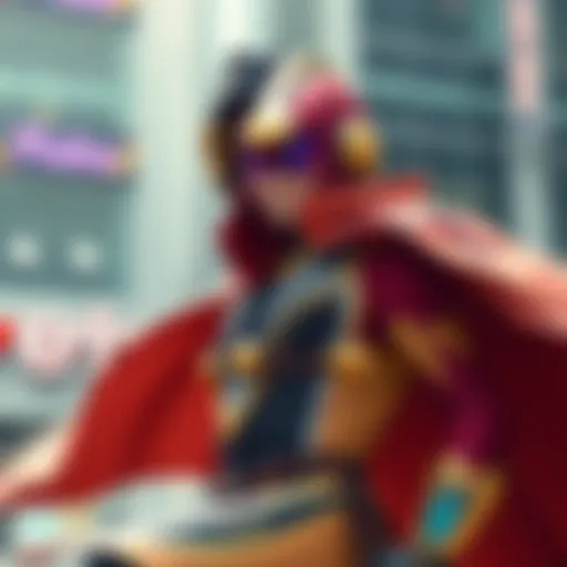 Aoyama shows off a stylish hero costume featuring a flowing cape and unique design elements