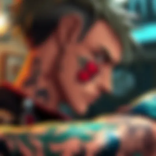 A detailed tattoo showing a character from the anime Appleseed, highlighting its intricate design and style.