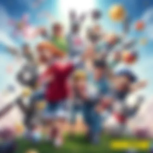 Colorful illustration depicting various characters and elements from April Fool's themed free-to-play games, showcasing pranks and surprises.