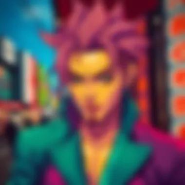 A vibrant artwork by Araki featuring Toru, displayed at Jojoworld Osaka, showcasing bold colors and creative design.