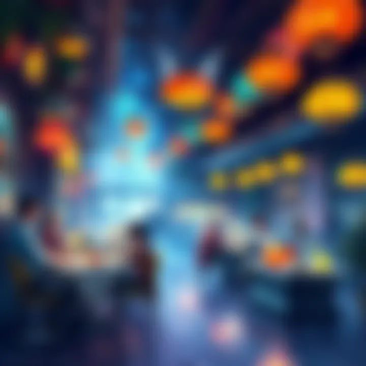 A vibrant scene of a mystical restaurant filled with magical dishes and diverse characters enjoying their meals