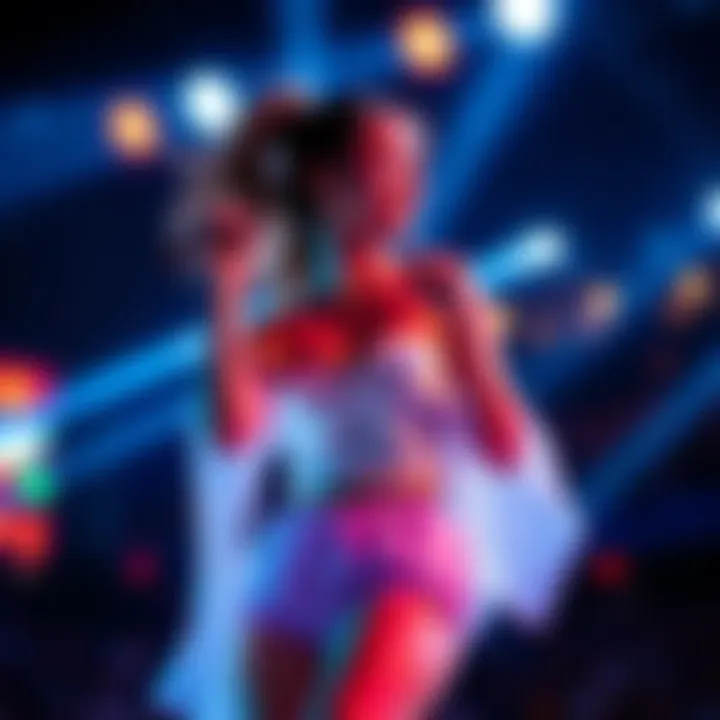Ariana Hyuga captivating the audience with her performance on stage, showcasing her talent and energy in 2025.