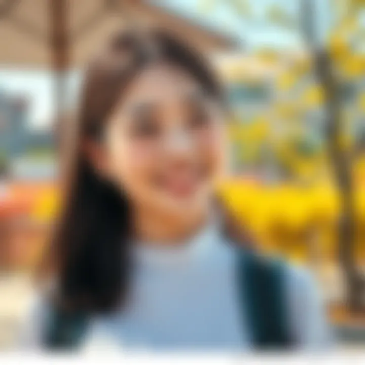 Arisu Tachibana with a relieved expression outdoors, looking safe and happy in a sunny environment.