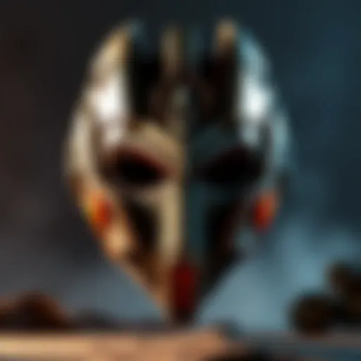 A detailed view of a handcrafted mask inspired by the Armored Titan, showcasing its unique design and craftsmanship.