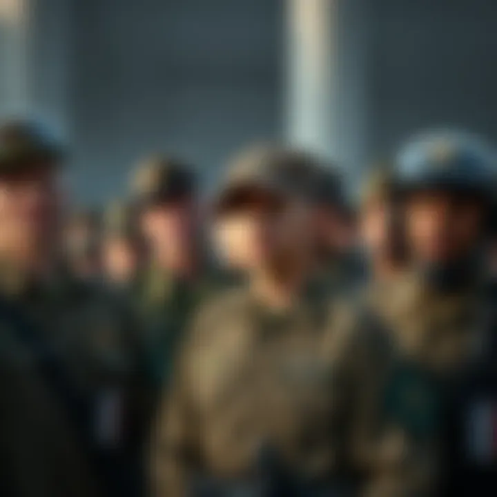 A group of army soldiers standing together with concerned expressions, highlighting public attention on military roles.