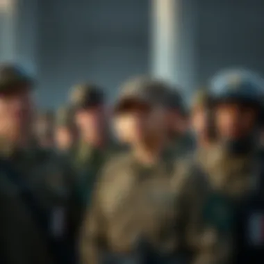 Army Personnel Under Scrutiny A group of army soldiers standing together with concerned expressions, highlighting public attention on military roles.