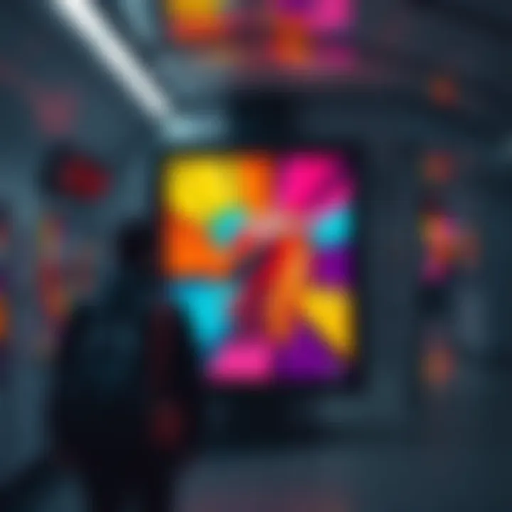 A vibrant art piece by RuriDragon displayed in a Paris metro station, capturing the attention of commuters.