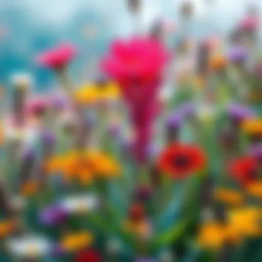 A vibrant scene of colorful flowers and natural elements creating beautiful patterns in the wild.