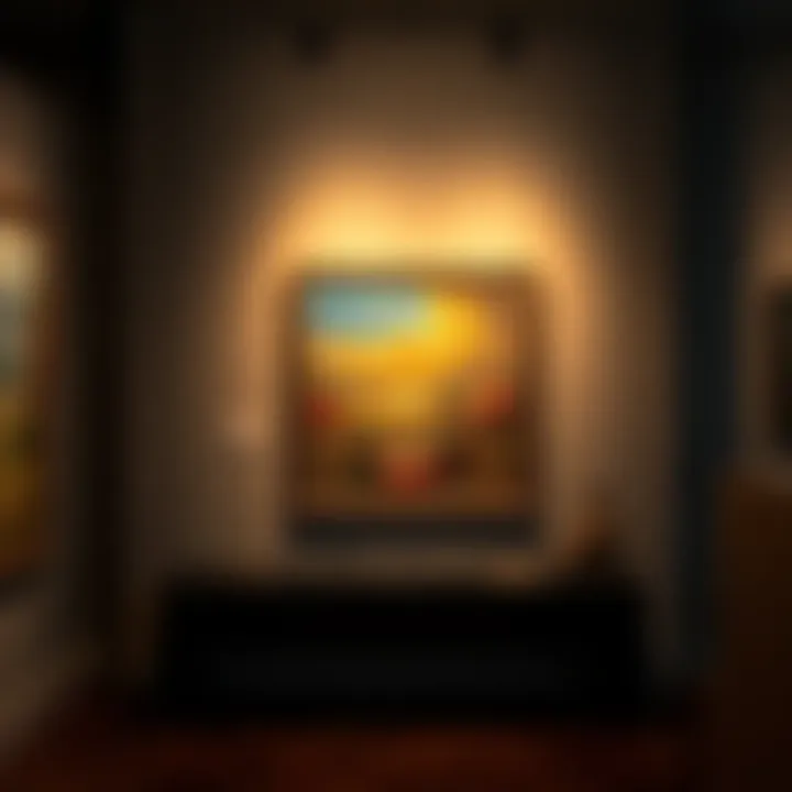 A close-up view of a beautiful painting in a personal art gallery, showcasing its rich colors and intricate details.