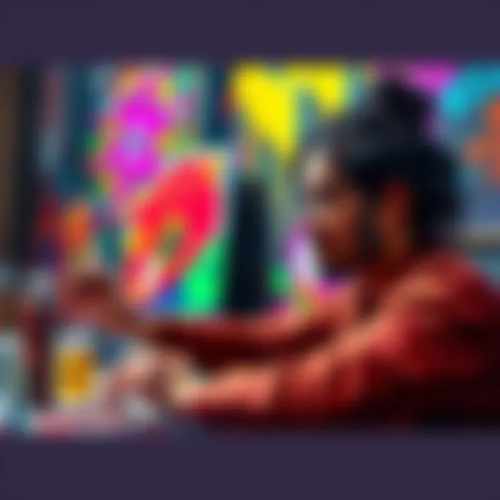 An artist paints vibrant colors onto the Wonder of U, showcasing individual creativity.