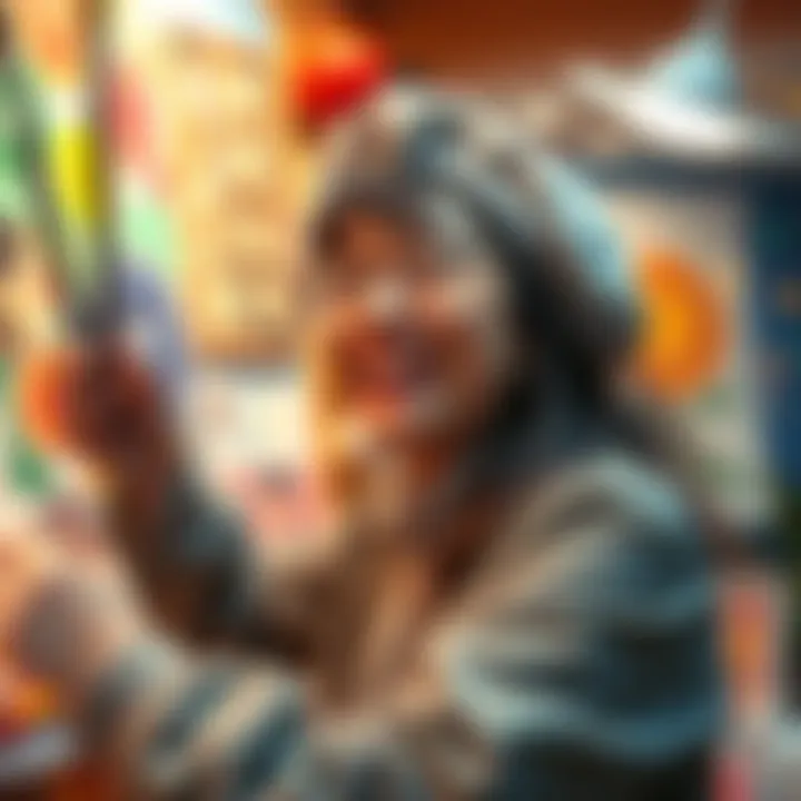 Artist Celebrating Koishi Day An artist expressing joy and creativity during Koishi Day, surrounded by vibrant artwork and a warm atmosphere.