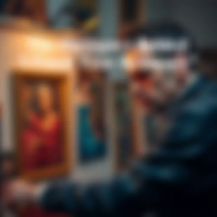 An artist looking at altered artwork with a disappointed expression