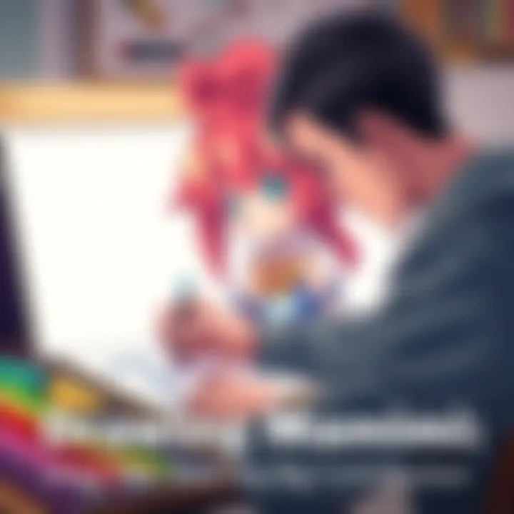 An artist sketches the character Mamimi on paper with colorful markers