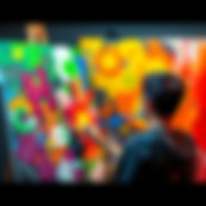 An artist uses vibrant colors to create a canvas that represents the concept of names in art, inviting viewers to reflect on their significance.