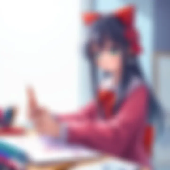 An artist draws Reimu Fumo with pencil and paper, capturing her colorful outfit and serene expression.